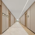 Modern Hotel Corridor Interior With Light Colored Walls Doors And Ceiling Light Strip