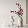 Elegant Decorative Ornament Combination with White Statue Pink Flowers in Textured Vase