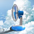 Modern Household Electric Fan With Blue Blades Speed Control And Blue Base Design