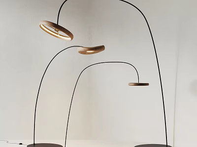 Modern Arc Shaped Floor Lamps With Golden Lampshades And Dark Bases 3d model