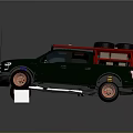Green Pickup Truck With Red Roof Rack Spare Tire Storage Boxes And Copper Wheels