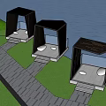 Modern Pergolas By Ocean View With Green Plants White Seats And Stone Pathway
