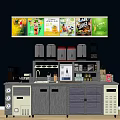 Functional Commercial Beverage Station Table With Menu Display Coffee Machine And Storage Cabinets 3d model