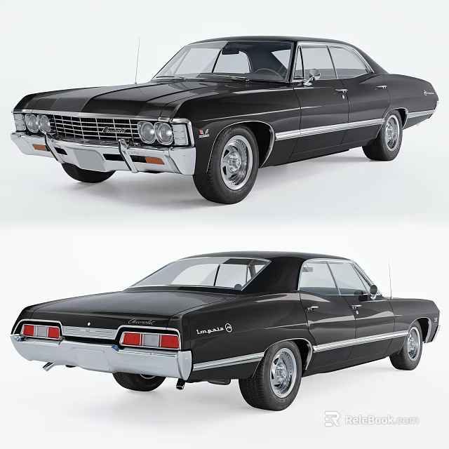 Classic Black Chevrolet Impala Car Front And Rear Views 3d model 