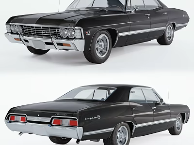 Classic Black Chevrolet Impala Car Front And Rear Views 3d model