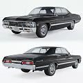 Classic Black Chevrolet Impala Car Front And Rear Views