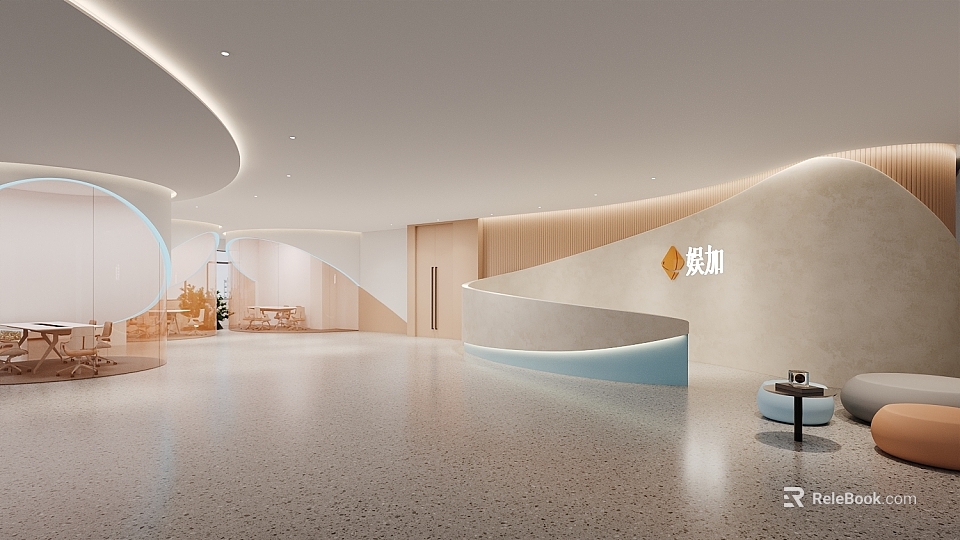 Modern Reception Desk With Curved Design Soft Lighting Sleek Surface And Spacious Interior 3d model 
