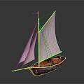 Traditional Wooden Sailing Boat With White Sails Red Mast And Small Red Flag