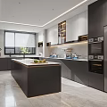 Modern Open Kitchen Interior Design With Island Counter Cabinets And Appliances