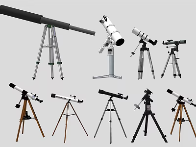Various Commercial Telescope Equipment With Tripod Stands And Different Designs 3d model