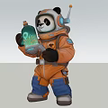Game Movie Character Panda In Orange Astronaut Suit Holding Bottle With Green Glow In Space
