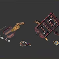 Toy Building Blocks Scene Components With Red Seats Banners Figures And Decorative Paintings