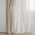 Beige Curtains Layered With White Sheer Curtain Soft Draped Design For Natural Light