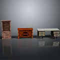 Three Piece Home Furniture Collection Featuring Wooden Cabinet Shelf And Desk With Drawers