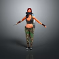 Tactical Military Weapon Carried by Red Haired Woman in Camouflage Pants and Black Vest