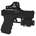 Black Modern Pistol with COOER Red Dot Sight and Tactical Light Attachment