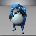 Blue Frog Cartoon Character With Wrist Wraps In Standing Pose 3D Model Design