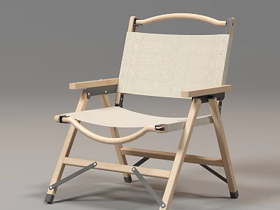 Foldable Leisure Chair with Light Wood Frame and Beige Canvas Seat Backrest 3d model