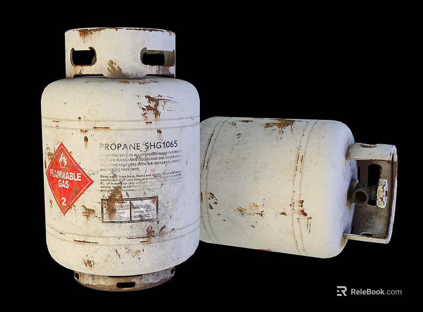 Two Rusty White Propane Cylinders For Home Storage And Use 3d model 