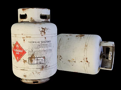 Two Rusty White Propane Cylinders For Home Storage And Use 3d model