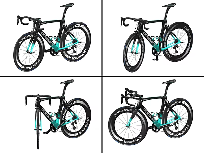 Black And Turquoise Carbon Fiber Road Bike With Aerodynamic Frame And Wheels 3d model