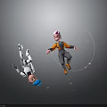 White Robot and Pink Haired Character Floating With Stars and Circles