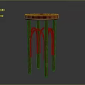 Red Wooden Stool With Round Textured Seat And Curved Legs Design
