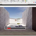Courtyard Garden With Gray Stone Walls White Wall Stone Paving Water Feature And Small Tree