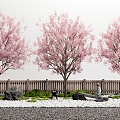 Japanese-style cherry tree peach blossom tree landscape tree courtyard landscape sketch stone fence 3d model