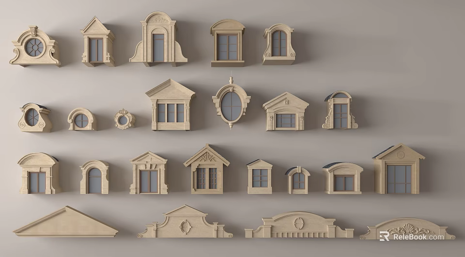 Light Colored Architectural Components With Various Styles And Decorative Designs 3d model