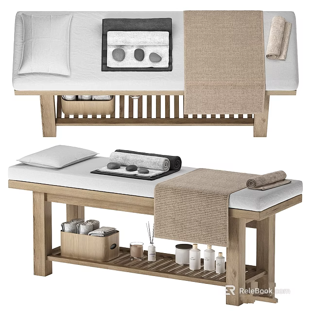 Professional Medical Treatment Table With Pillow Towel Massage Stones And Storage Drawer 3d model 