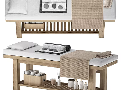 Professional Medical Treatment Table With Pillow Towel Massage Stones And Storage Drawer 3d model
