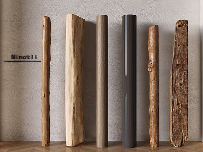 Minetti Decorative Wooden Columns Featuring Various Textures And Different Shapes 3d model