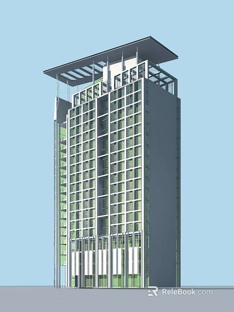High Rise Modern Residential Building With Glass Windows And Architectural Design 3d model 
