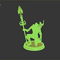 Golden Mythological Statue With Trident Horned Figure And Armored Design On Circular Base