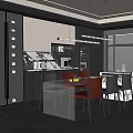 Modern Restaurant Interior With Dining Table Chairs Hanging Lights And Large Windows