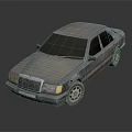 Old Classic Gray Four Door Sedan With Front Grille And Reflective Surface 3d model