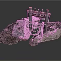 Industrial Scene Model With Rock Base Metal Support Pillars And Connecting Cables