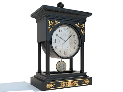 Vintage Black Mantel Clock With Ornate Gold Accents Classic Frame And Pendulum 3d model