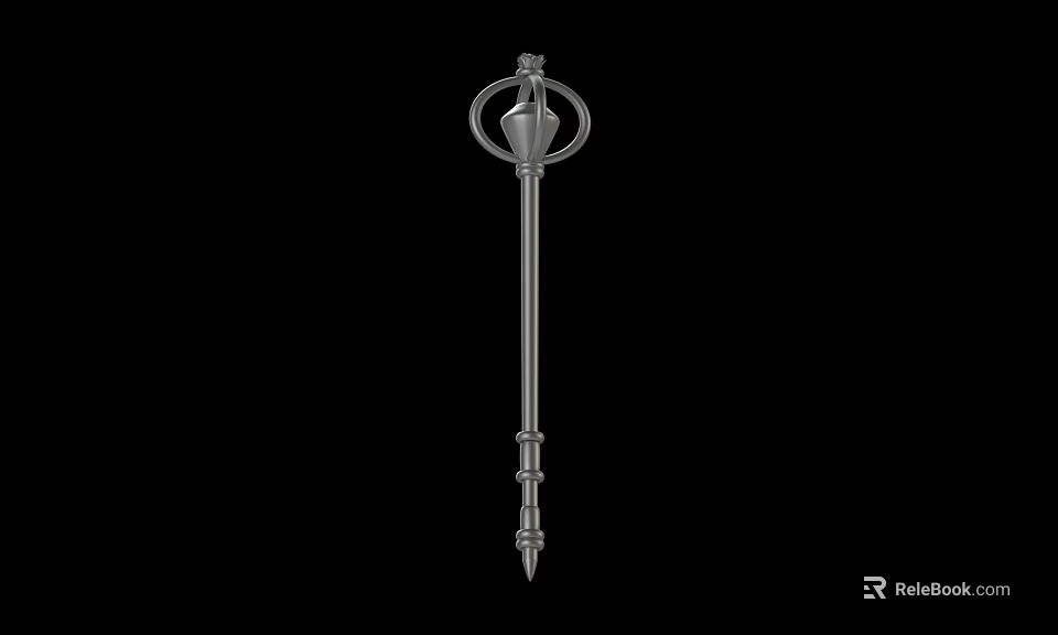 Ancient Metal Weapon With Circular Top Design And Long Spiked Handle 3d model 