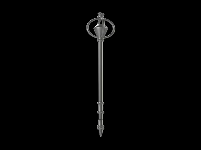 Ancient Metal Weapon With Circular Top Design And Long Spiked Handle 3d model