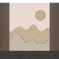 Stylish Contemporary Background Wall With Wavy Patterns Circular Accent And Illuminated Wooden Slats