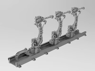 Industrial Equipment with Three Mechanical Arms Mounted on Metal Base Structure 3d model