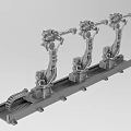 Industrial Equipment with Three Mechanical Arms Mounted on Metal Base Structure