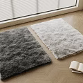 Soft Shaggy Dark Gray and Light Gray Square Rugs on Wooden Floor with Open Book