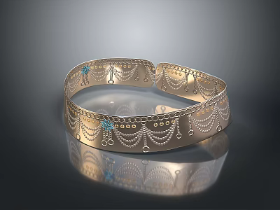 Elegant Gold Bracelet With Intricate Filigree Design And Blue Gemstone Accents 3d model