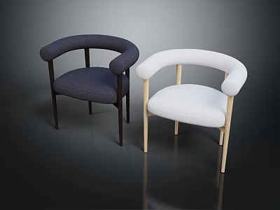 Set Of Two Modern Navy Blue And White Armchairs With Dark And Light Wood Legs 3d model