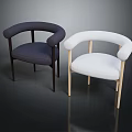 Set Of Two Modern Navy Blue And White Armchairs With Dark And Light Wood Legs