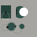 Modern Green And White Wall Decor With Circular Rings Spheres And Textured Patterns 3d model