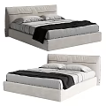 Modern Upholstered Double Bed Design With Striped Bedding And Soft Headboard 3d model